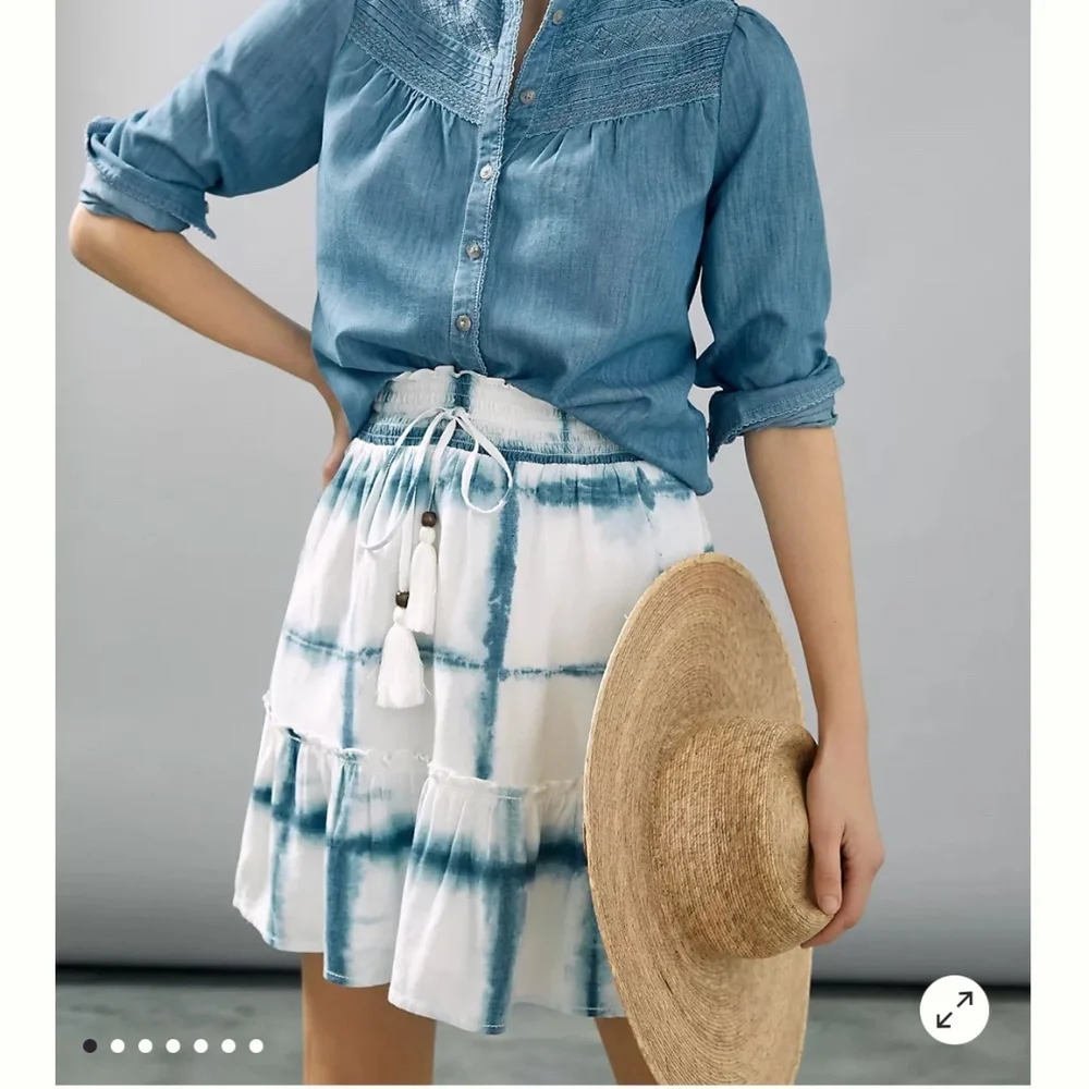 Pilcro/Anthropologie Tie-Dye Linen Blend Mini Skirt Blue Motif XL Boho Beach NWT - Picture 4 of 16